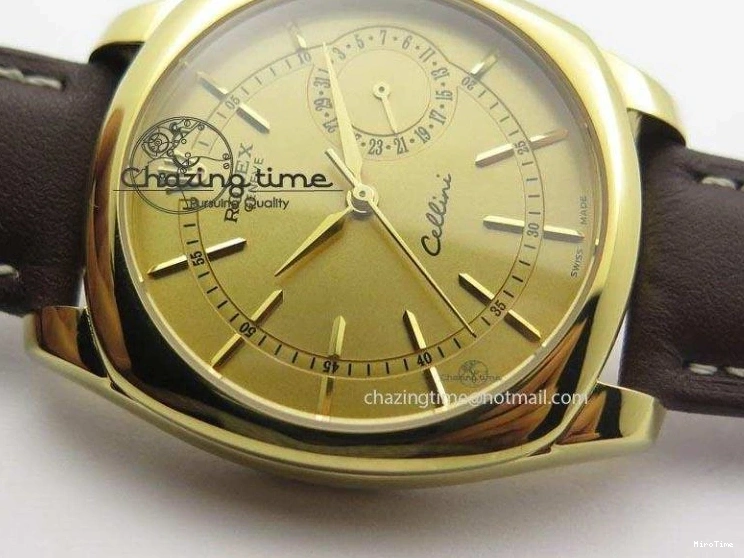 MiroTime 0505 Thermal Cellini Date YG Gold Sticks Dial On Brown Leather Strap A 3885
